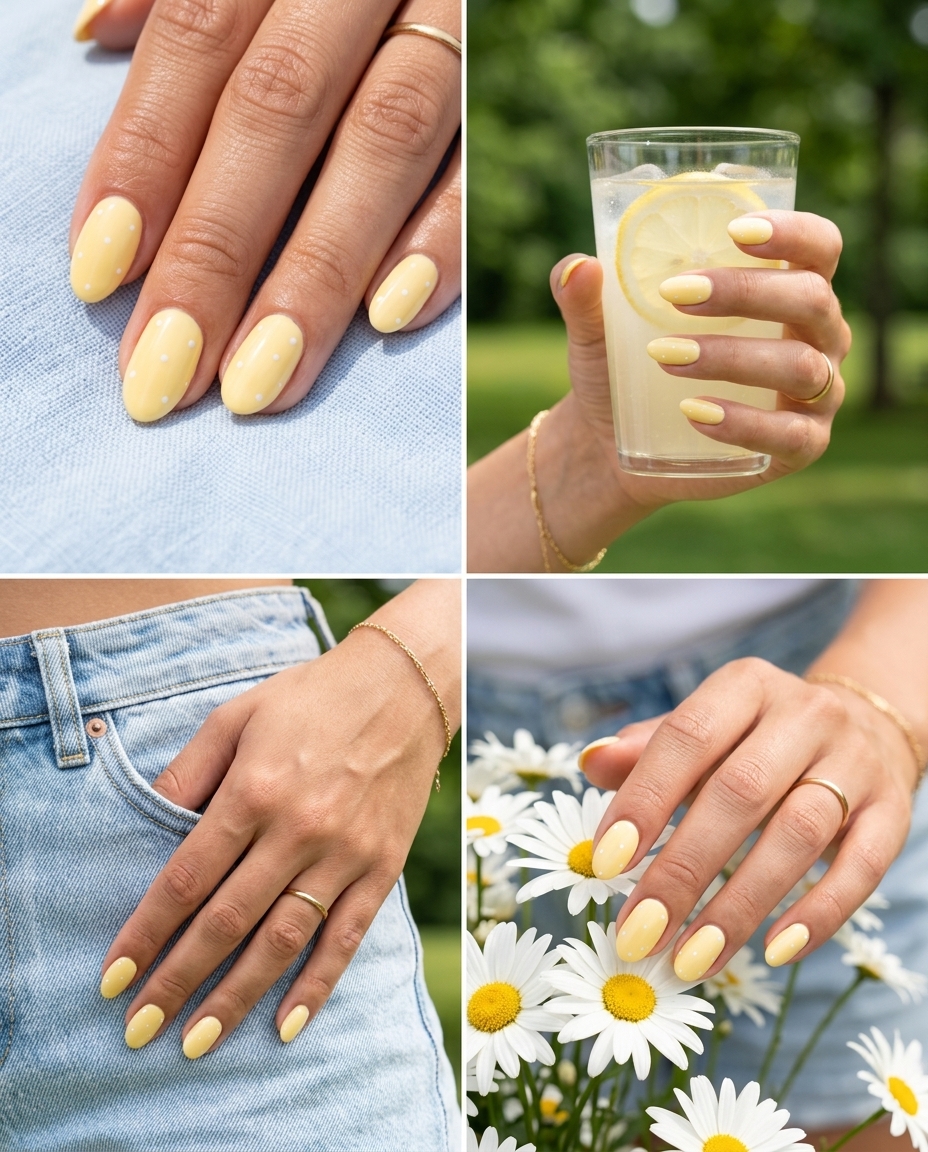 Butter Yellow Dots Oval Nails 2026: Playful Weekend Style Butter Yellow Dots Oval Nails 2026: Whimsical, playful style for casual days, festivals, or weekend fun.