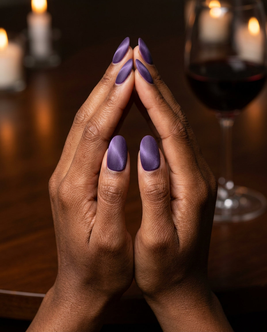 Lavender Velvet Oval Nails 2026: Sophisticated Formal Style Lavender Velvet Oval Dream: Sophisticated formal event nails in rich lavender velvet. Oval summer nails 2026.