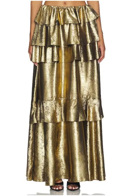 skirt AKNVAS Women's Vilhelmine Metallic Tiered Maxi Skirt REVOLVE $750