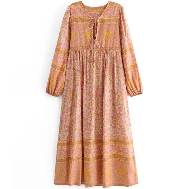 dress Apricot Lane Boho Floral Print Long Sleeve Maxi Dress Queen Boheme $44.4