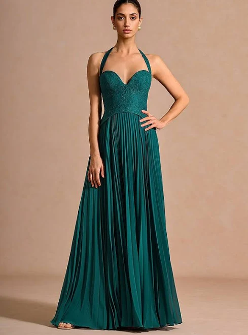 dress Azazie Floor-Length Maxi Dresses A-Line Wedding Guest Formal Dresses Halter Azazie.com $139