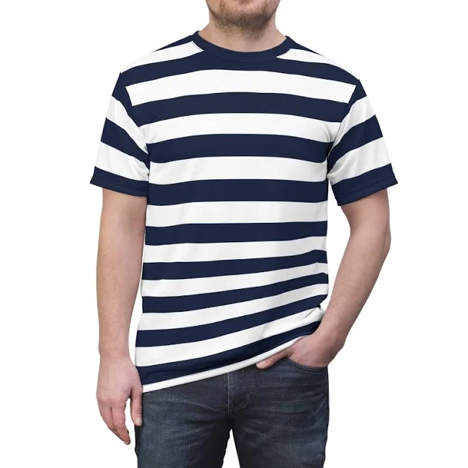top Blue and White Striped TShirt, Navy Wide Horizontal Stripe Designer Aesthetic Crewneck Men Women Tee Top Short Sleeve Shirt Etsy - Starcovedesign $40.05