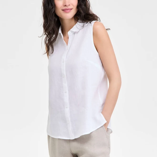 top Charter Club Women's Sleeveless Linen Button-Front Shirt Macy's $48.65