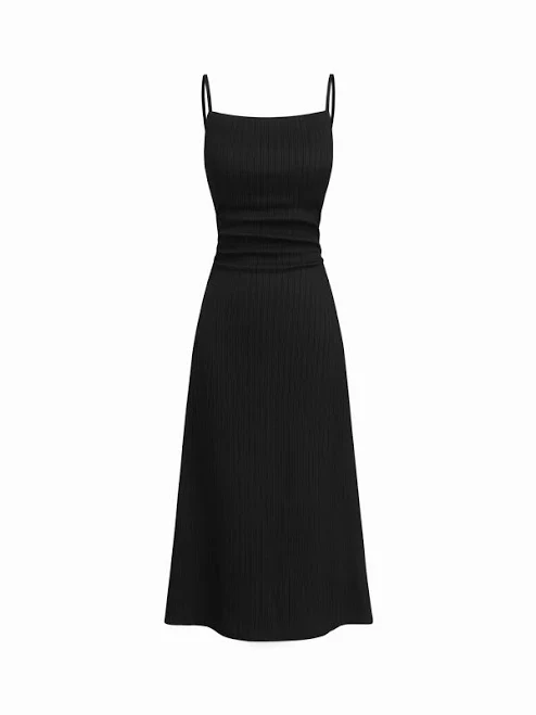 dress CIDER Women's Knit Fabric Square Neck Ruched Midi Slip Dress for Daily Casual Work and Cider $24.9