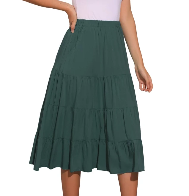 skirt Daring Diva Women's Midi Tiered Pleated Elastic Waist A-Line Skirt Walmart $32.99