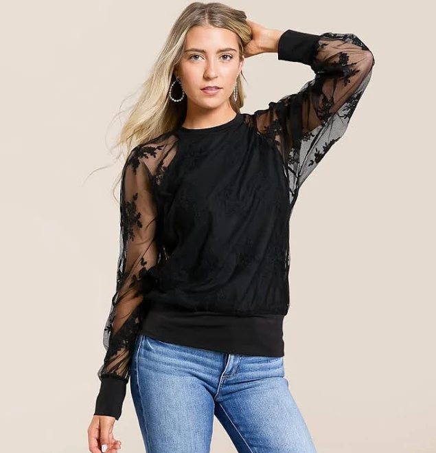 top Daytrip Women's Floral Embroidered Mesh Top with Buckle Buckle $39.99