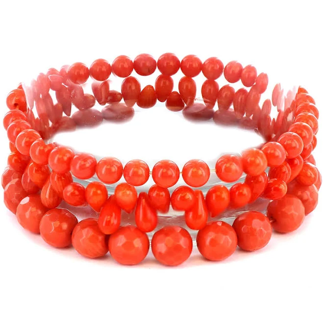 accessory Elya Women's Dyed Orange Coral Beaded Bracelet Set of 3 West Coast Jewelry $7.99