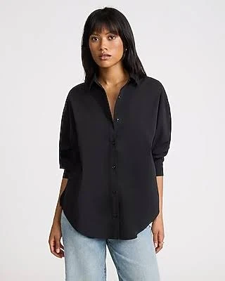 top Express Women's Stretch Cotton Poplin Oversized Shirt Express $37.5