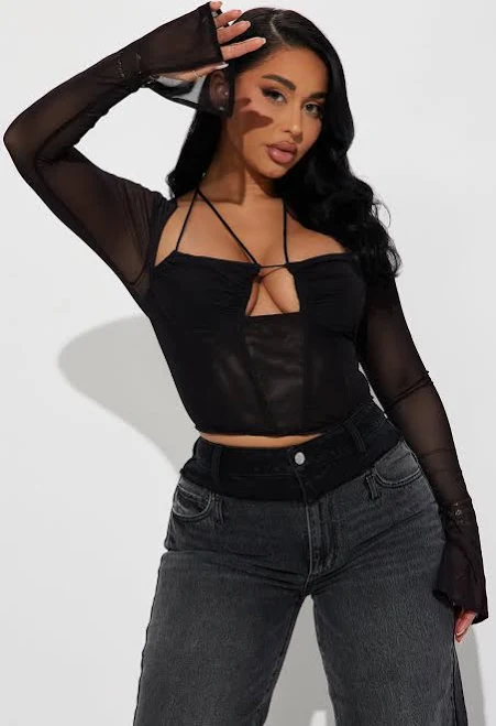 top Fashion Nova Long Sleeve Mesh Sweetheart Corset Fashion Nova $16.99