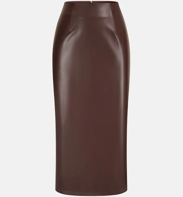 skirt Faux Leather Midi Pencil Skirt with Back Slit Commense $26