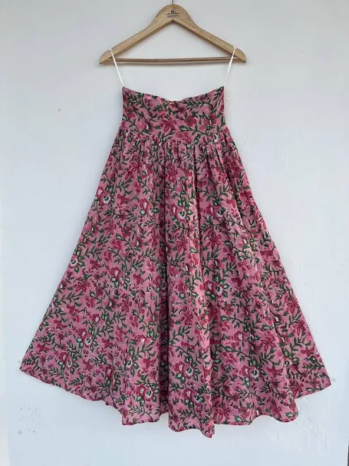 skirt Floral Hand Block Printed Cotton Skirt with Tiered Smocked Waist Etsy - Growkrati $48