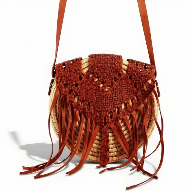 bag Fringe Overlay Straw Crossbody Bag Marrakeche Crafts $79