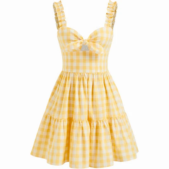 dress Gingham Sweetheart Neck Cotton Cami Mini Dress with Bowknot Cider $32.9