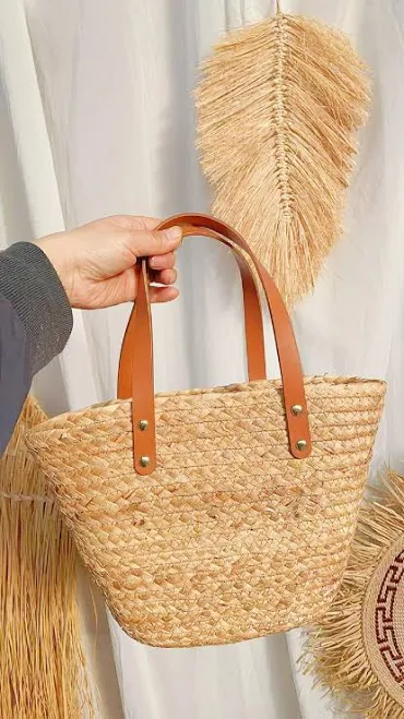bag Handwoven Straw Tote Bag with Leather Handles Etsy - Seller $23.06