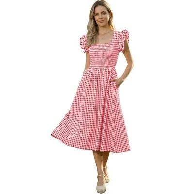 dress Inspire Chic Women's Gingham Ruffle Cuff Sleeveless Square Neck Smocked A Target $45.99