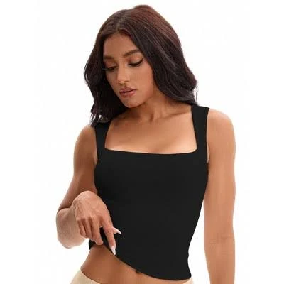 top INSPIRE CHIC Women's Square Neck Plain Back Sleeveless Basic Fitted Tank Tops 2 Packs Target $15.96