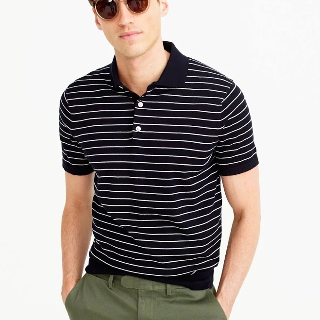 top J.crew Pima Cotton Short-sleeve Sweater-polo In Stripe | S | Navy $98 eBay - rakurakuraku $69.99