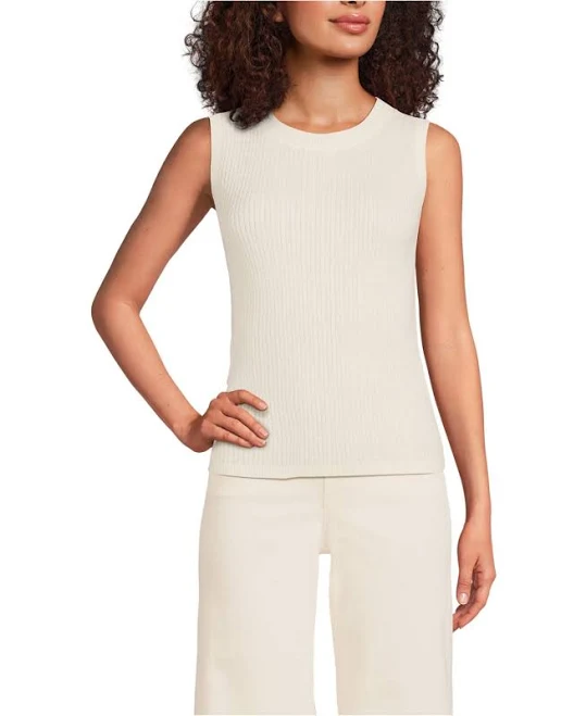 top Lands' End Women's Fine Gauge Baby Cable Crew Neck Sleeveless Sweater Macy's $52.47