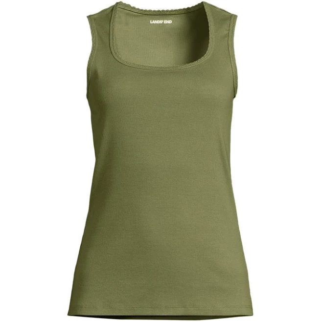 top Lands' End Women's Micro Rib Square Neck Tank Top Lands' End $20.97