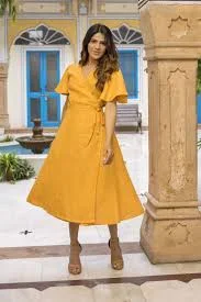 dress Linen Midi Wrap Dress: Flutter Sleeve, Plus Size with Pockets Etsy $123.75