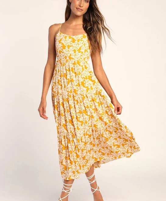 dress Lulus Floral Print Rayon Midi Dress Lulus $59
