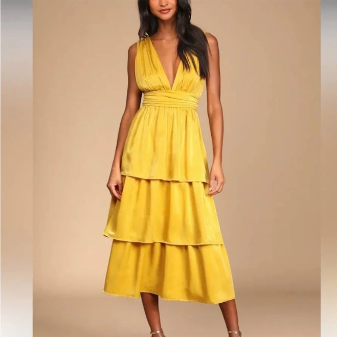 dress Lulus Satin Tiered Tie-Back Midi Dress Poshmark $60
