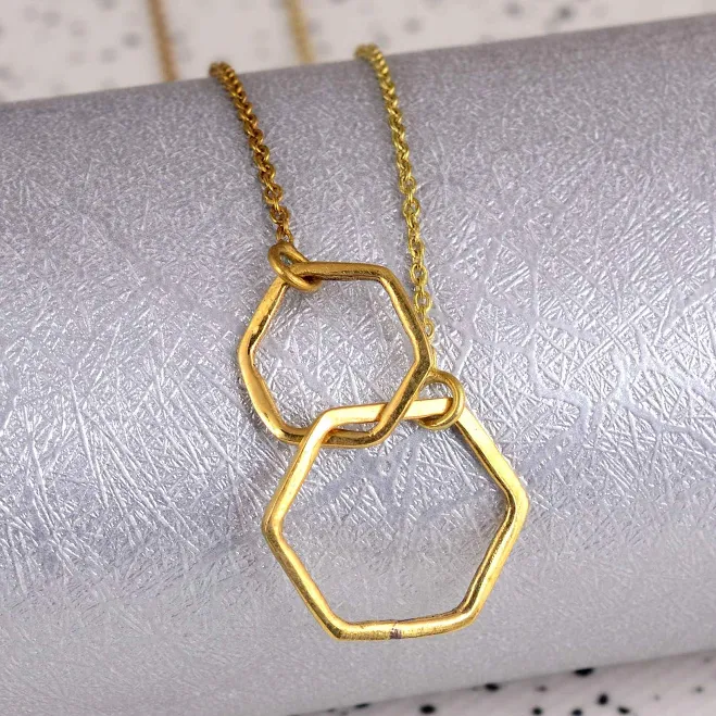 accessory Minimalist Gold Geometric Double Hexagon Necklace Etsy - Seller $23.13