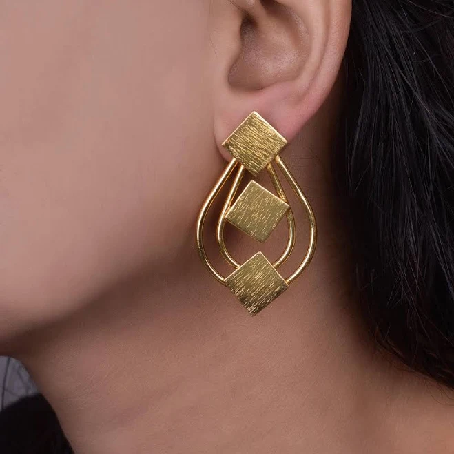 accessory Modern Geometric Brushed Gold Earrings Etsy - JanviJewelry $22.5