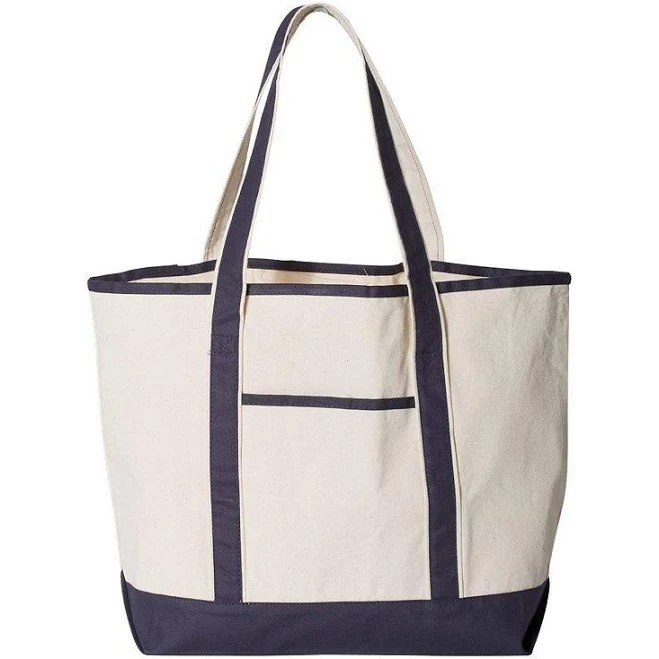 bag Q-Tees 34.6L Large Canvas Deluxe Tote, Natural And Navy Kohl's $23.99