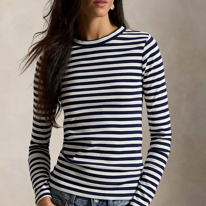 top Ralph Lauren Women's Striped Stretch Cotton Long-Sleeve Tee Ralph Lauren $110