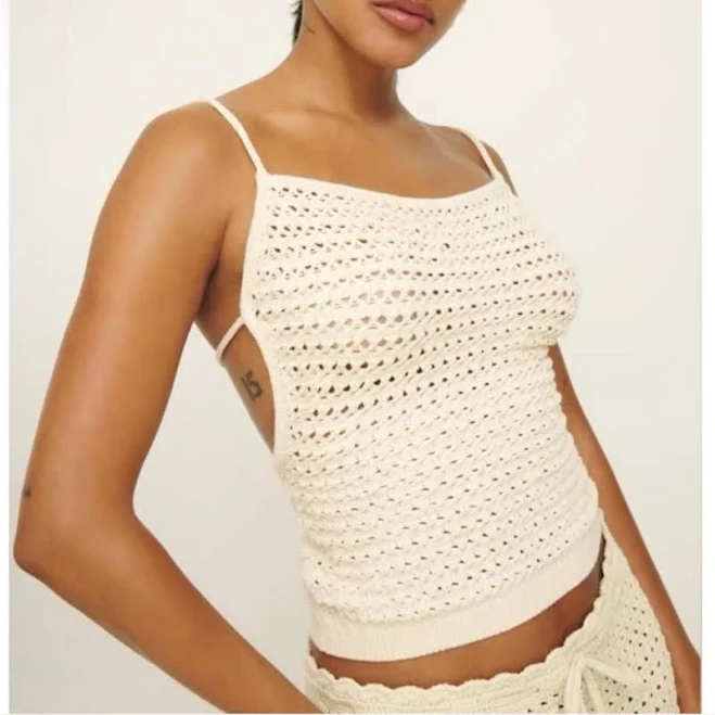 top Reformation Tops | Reformation Heidi Open Knit Cream Crochet Spaghetti-Strap Tank In Horchata | Color: Cream | Size: M | Caseyitzel's Closet Poshmark $68
