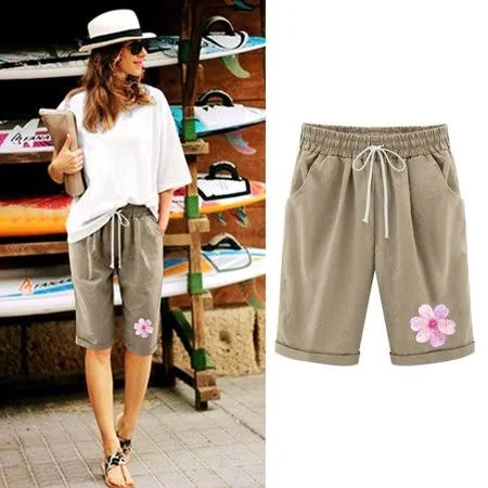 shorts Royisotas Casual Shorts Women's Loose Summer Bermuda Shorts Straight Pocket Drawstring Elastic Waist Floral Graphic Shorts Walmart - Royisotas Clothes $7.99