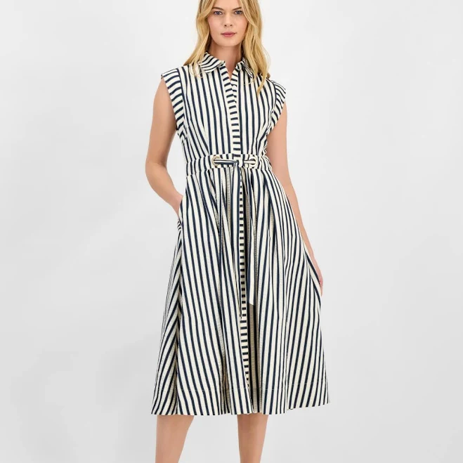 dress Sam Edelman Striped Belted Seersucker Midi Shirtdress Macy's $96.6