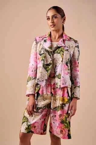 shorts Shriya Som Women's Cotton Floral Smudge Bermuda Shorts Aza Fashions $201