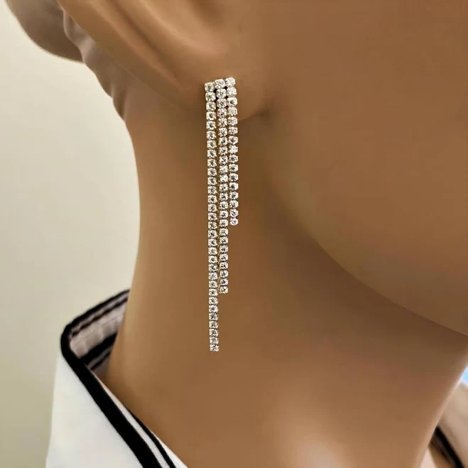 accessory Sterling Silver Rhinestone Dangle Earrings Etsy - Seller $30