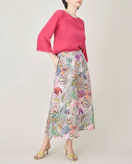 skirt Tropical Floral Print Linen Midi Skirt Etsy - FineThee $147.15