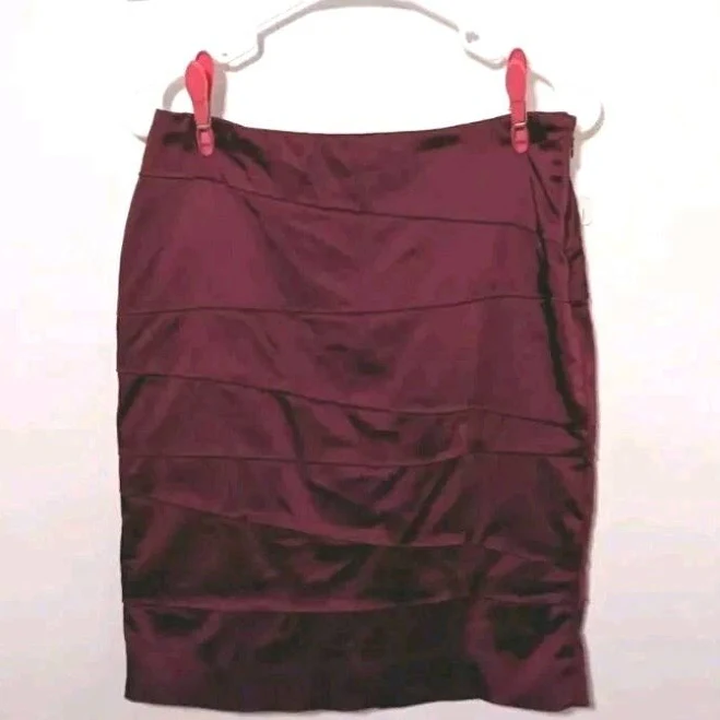 skirt White House Black Market Red Maroon Wine Satin Layered Tiers Skirt eBay $10