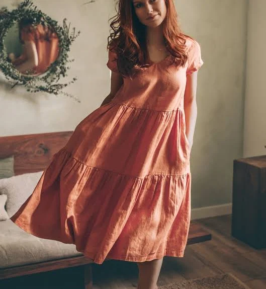 dress Women's Bohemian Linen Midi Length Dress VisibleArt $146
