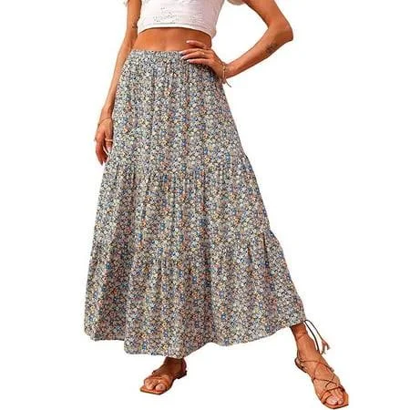 maxi skirt Women's Boho Vintage Floral Print Tiered Maxi Skirt Walmart - Luxe Store $23