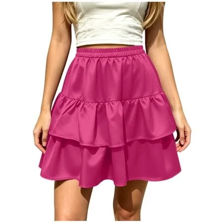 skirt Women's Elastic Waist Flowy Pleated Mini Skirt Walmart - ZToonmas Home $10.19