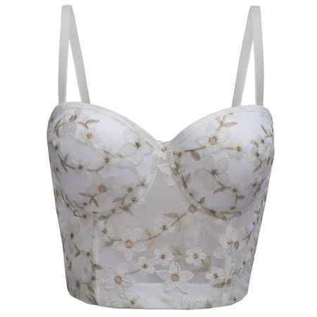 top Women's Floral Embroidered Mesh Bustier Corset Top Walmart - QSAWXQZ $15.19