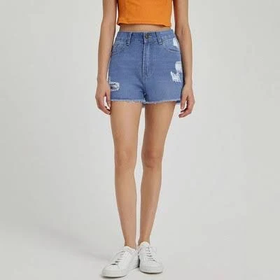 bottom Women's High Waist Distressed Denim Shorts with Frayed Raw Hem Target $28.99