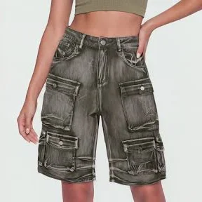 shorts Women's High-Waisted Denim Cargo Bermuda Shorts Rainbow Shops $19.99