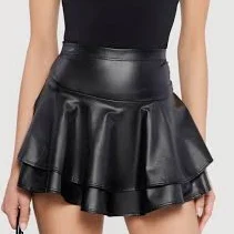 skirt Women's High-Waisted Tiered Faux Leather Skort Rainbow Shops $14.99