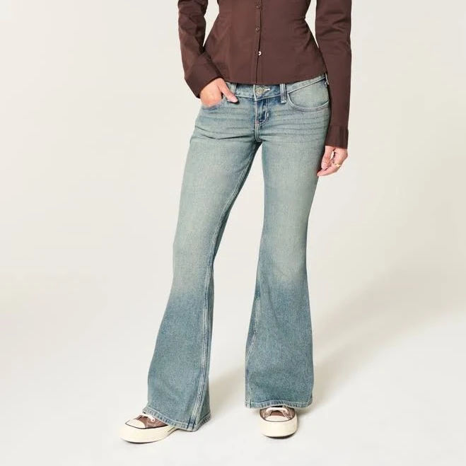 bottoms Women's Hollister Ultra Low-Rise Medium Wash Flare Jeans Hollister Co - Official $39