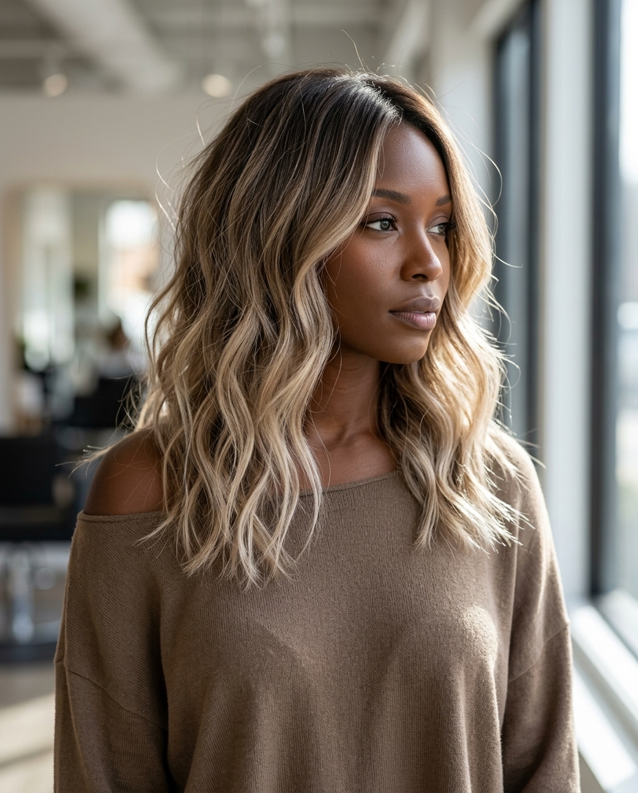 long sand dune ombre with beige blonde and ash, natural sun-kissed look for beach vacations
