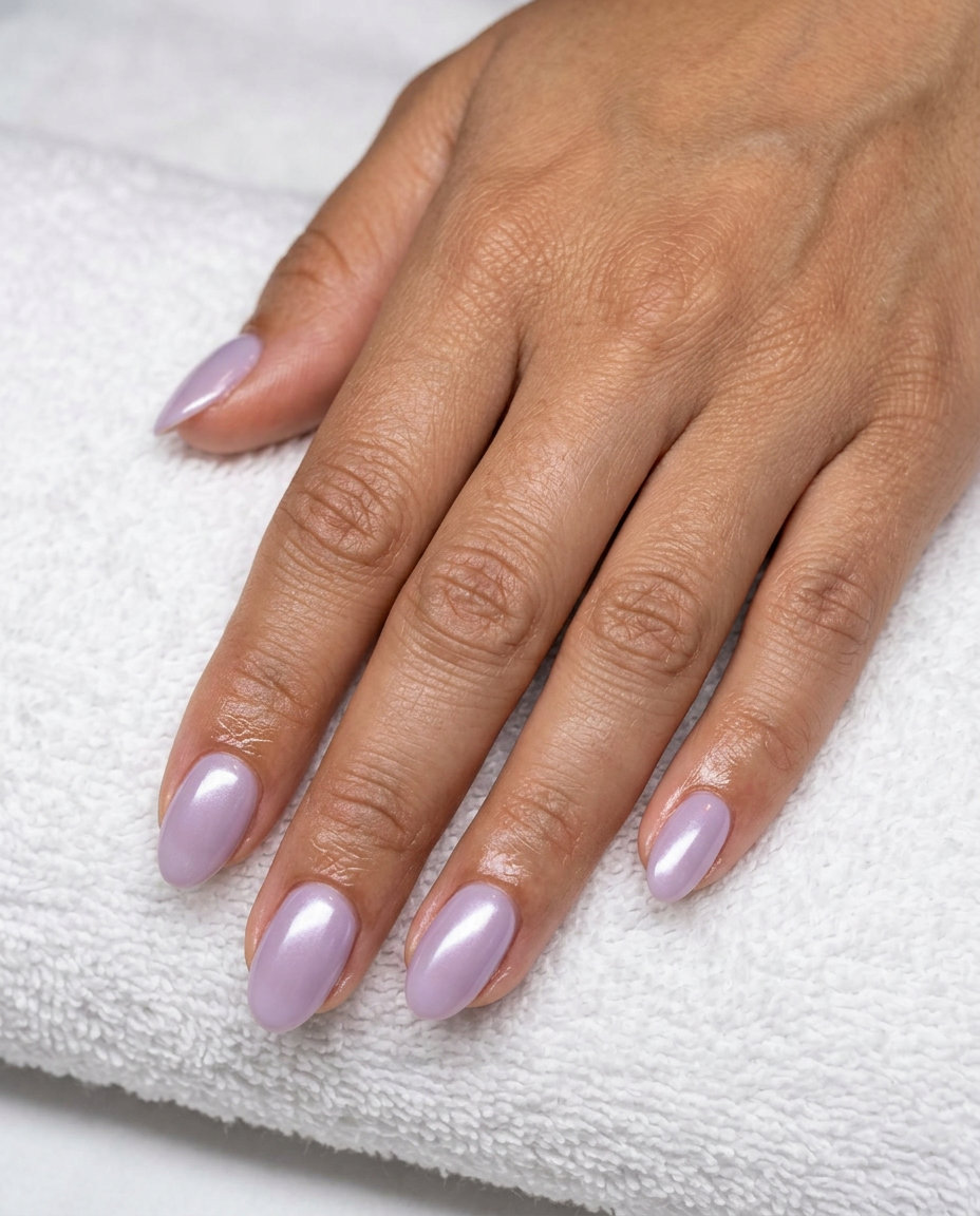 Lavender Pearlescent Glaze nails for shell summer nails 2026: soft lavender with a milky sheen.