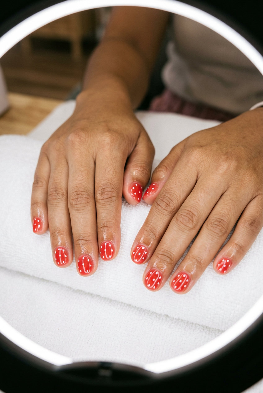 Watermelon Jelly Dots Short Square nails for shell summer nails 2026: fun, playful summer look.