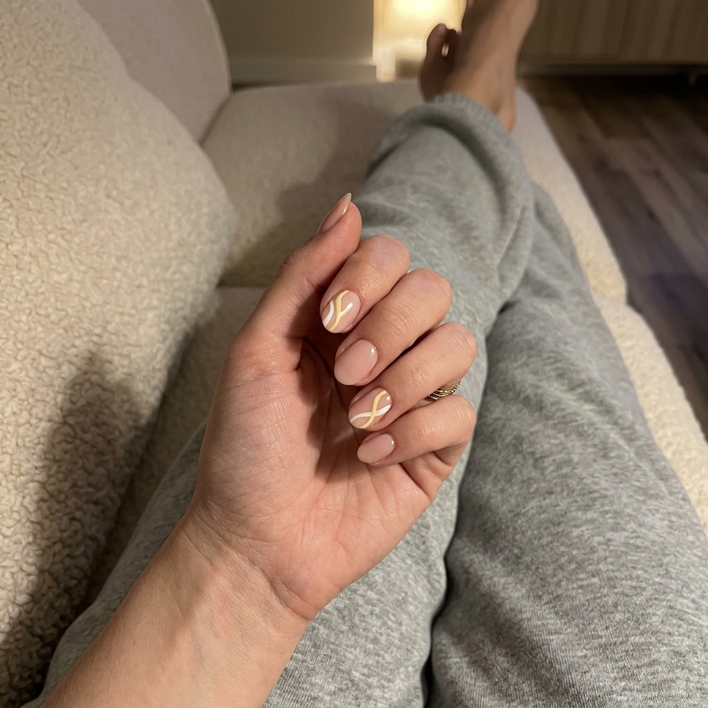 Short oval summer nails 2026: Butter Yellow Abstract Lines Oval for minimalist chic.