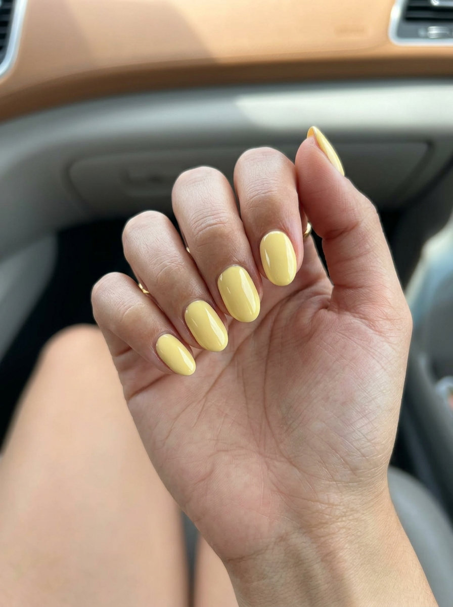 Short oval summer nails 2026: Butter Yellow Summer Solstice Gloss for cheerful vibes.